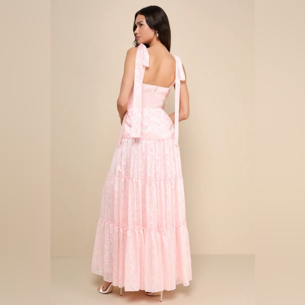 New Lulus Picturesque Allure Blush Pink Jacquard Tie-Strap Maxi Dress XL - Picture 2 of 4